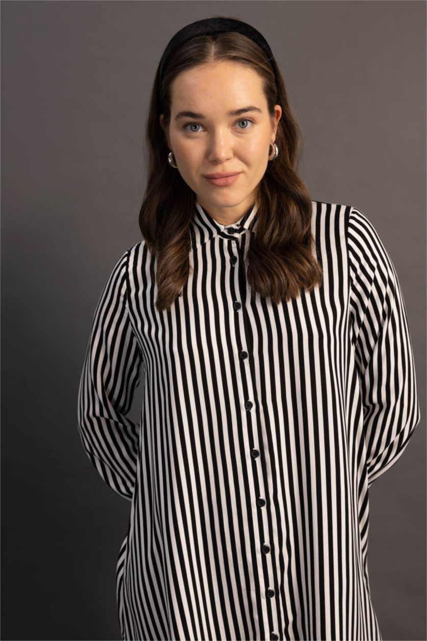 WOMAN Black Relax Fit Striped Viscose Shirt Tunic