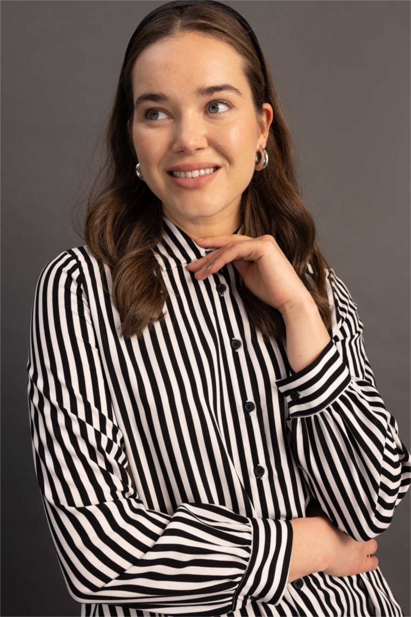 WOMAN Black Relax Fit Striped Viscose Shirt Tunic