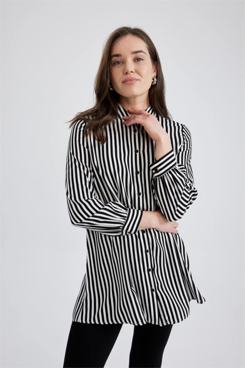 WOMAN Black Relax Fit Striped Viscose Shirt Tunic