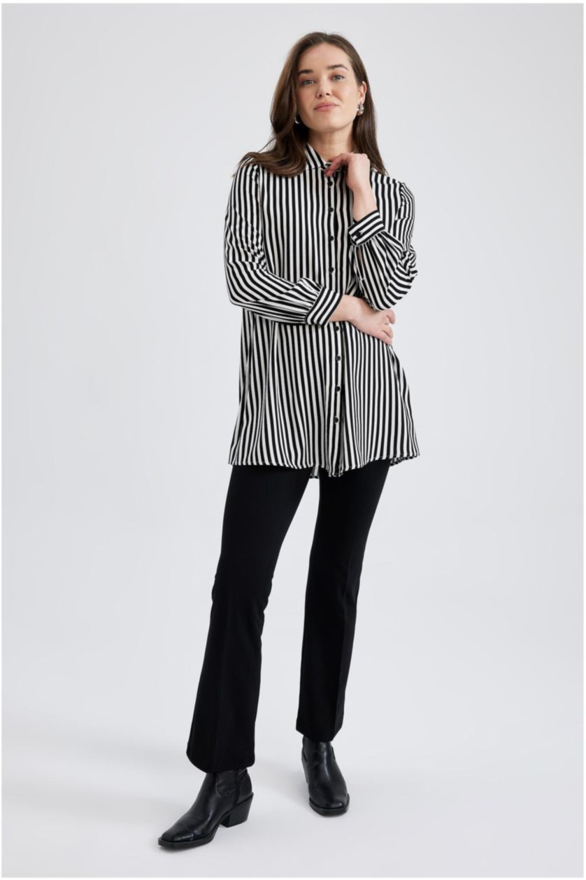 WOMAN Black Relax Fit Striped Viscose Shirt Tunic