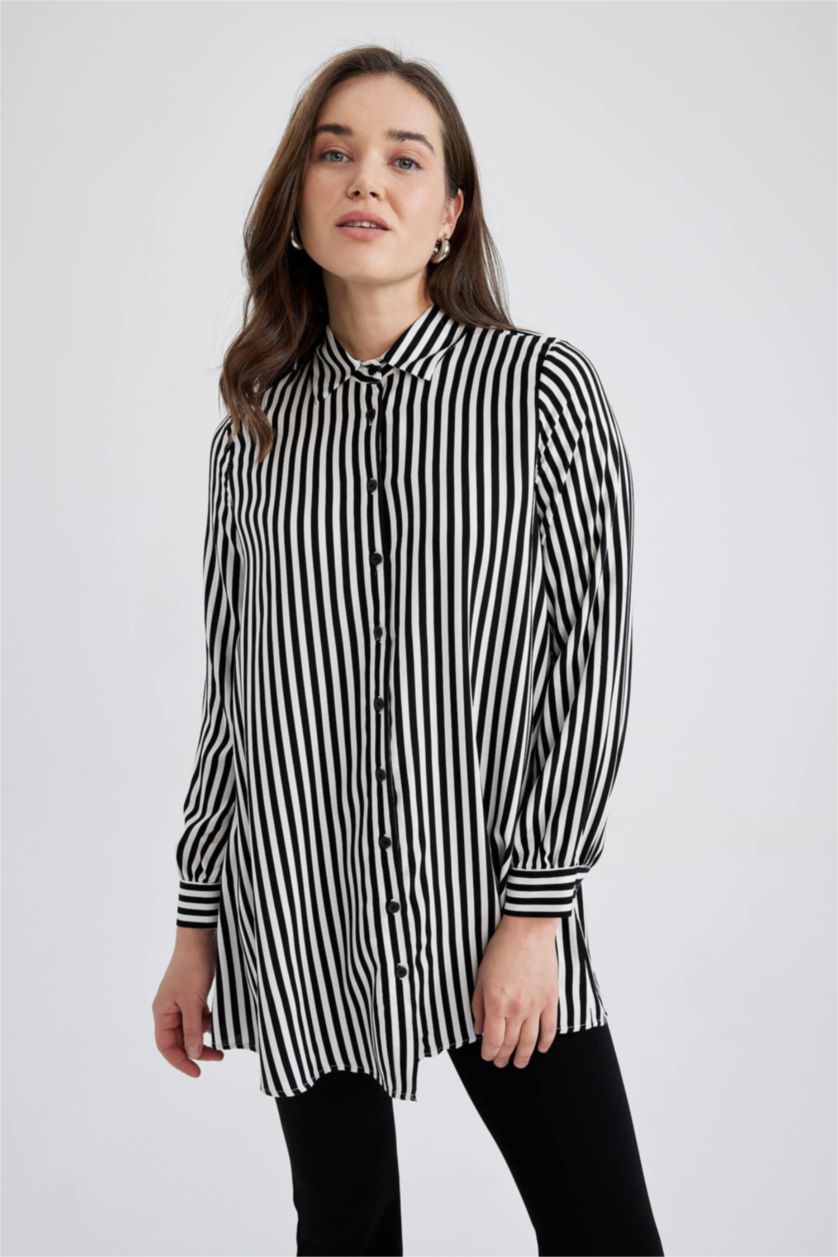 WOMAN Black Relax Fit Striped Viscose Shirt Tunic