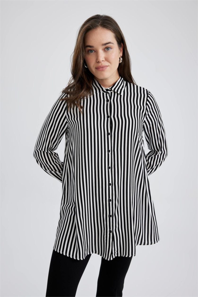 WOMAN Black Relax Fit Striped Viscose Shirt Tunic