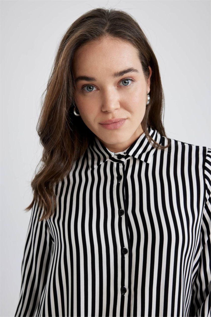 WOMAN Black Relax Fit Striped Viscose Shirt Tunic