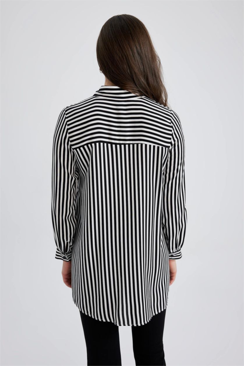 WOMAN Black Relax Fit Striped Viscose Shirt Tunic