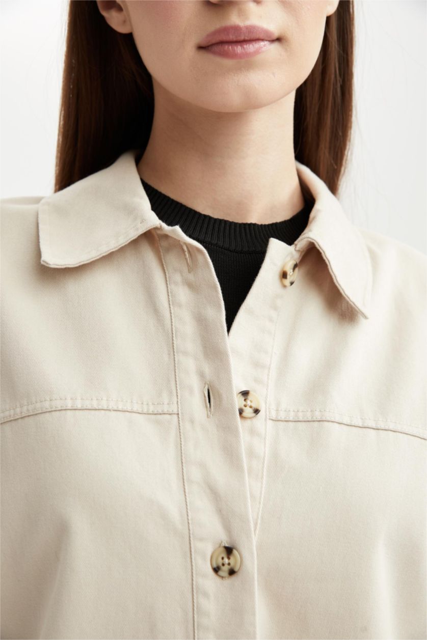 Kadın Bej Regular Fıt Pamuklu Uzun Kollu Tunik