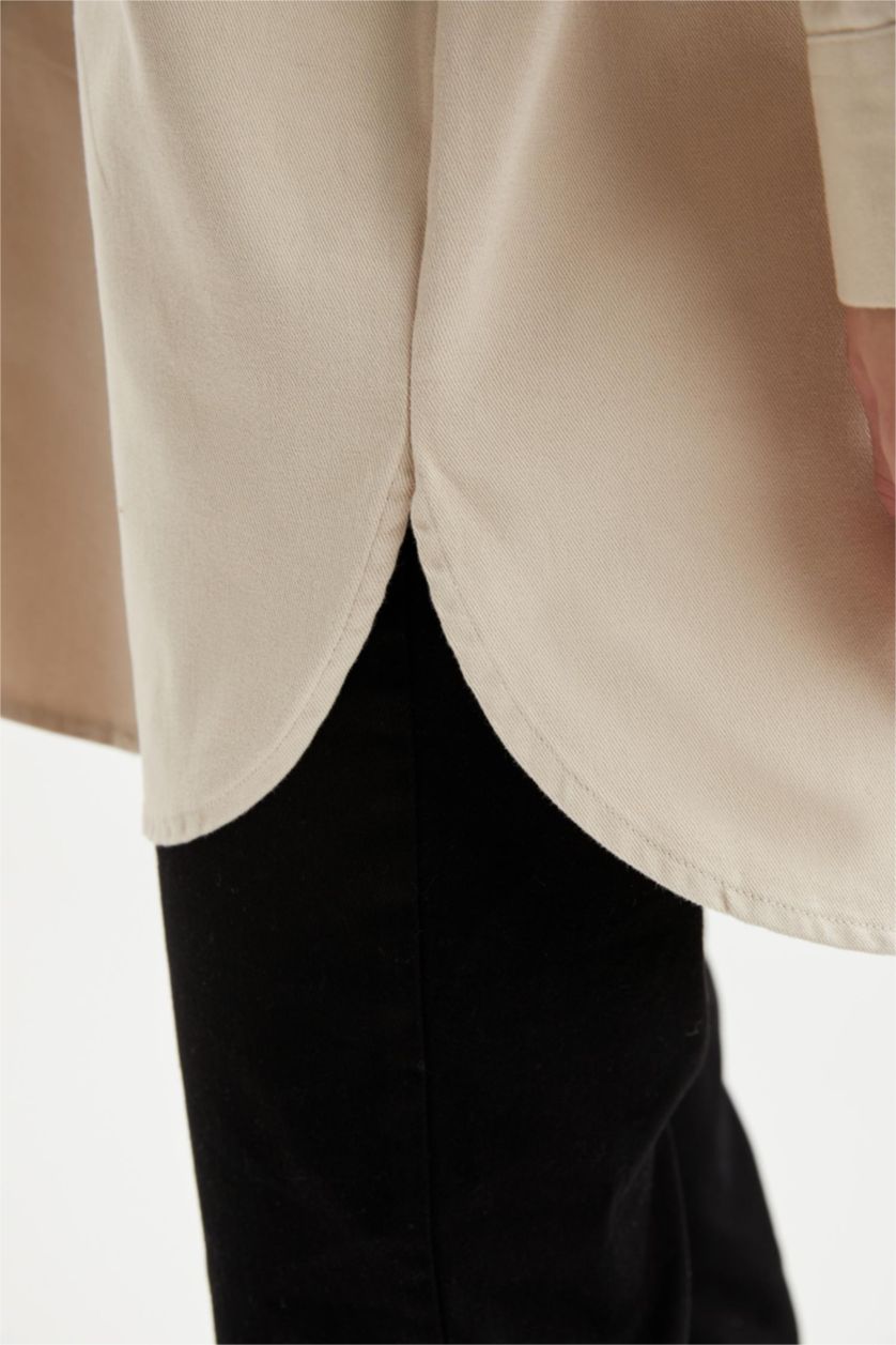 Kadın Bej Regular Fıt Pamuklu Uzun Kollu Tunik