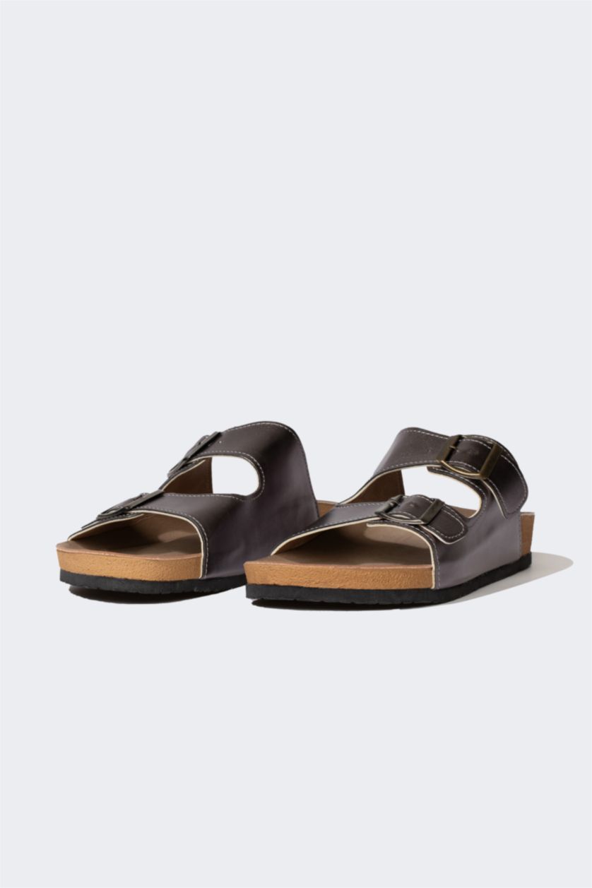 WOMAN Gümüş Women Flat Sole Faux Leather Slippers