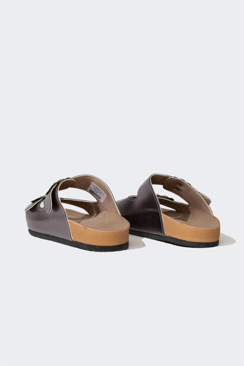 WOMAN Gümüş Women Flat Sole Faux Leather Slippers