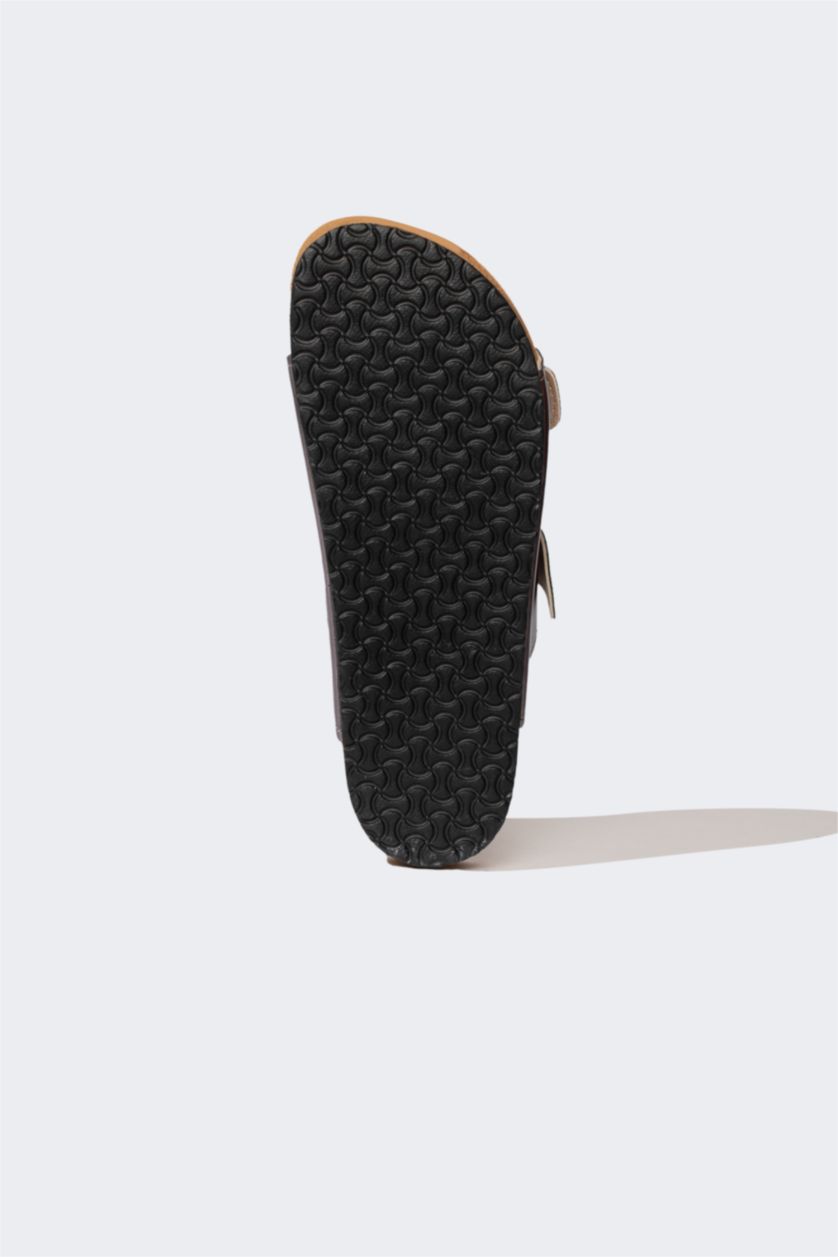 WOMAN Gümüş Women Flat Sole Faux Leather Slippers