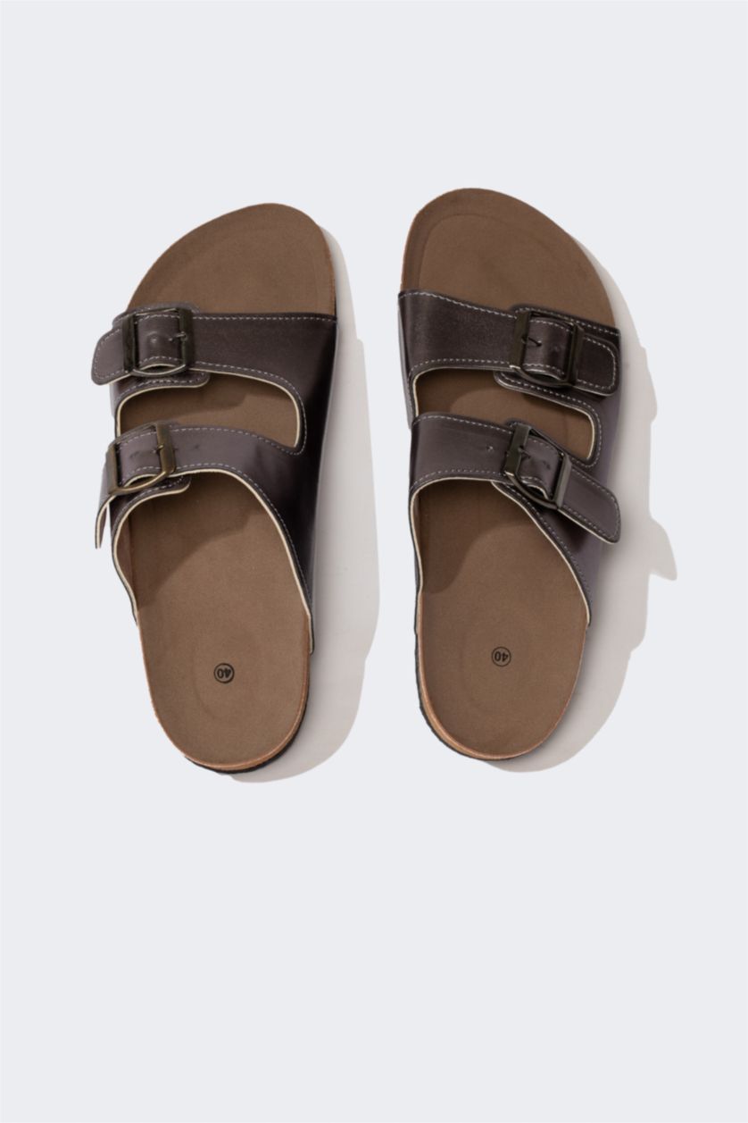 WOMAN Gümüş Women Flat Sole Faux Leather Slippers