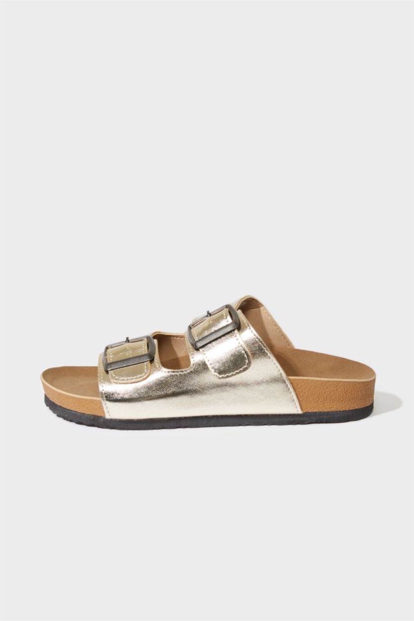 Kadın Altın Kadın Düz Taban Suni Deri Terlik