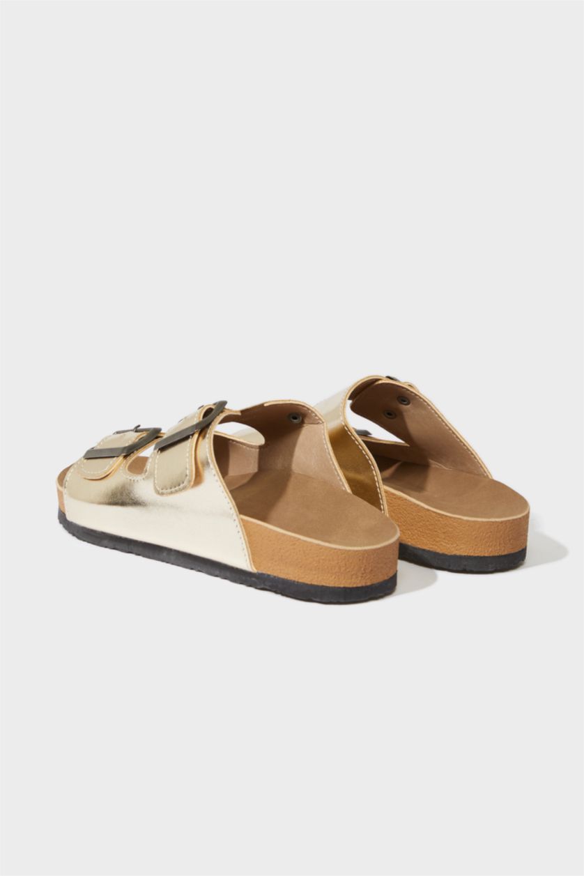 Kadın Altın Kadın Düz Taban Suni Deri Terlik