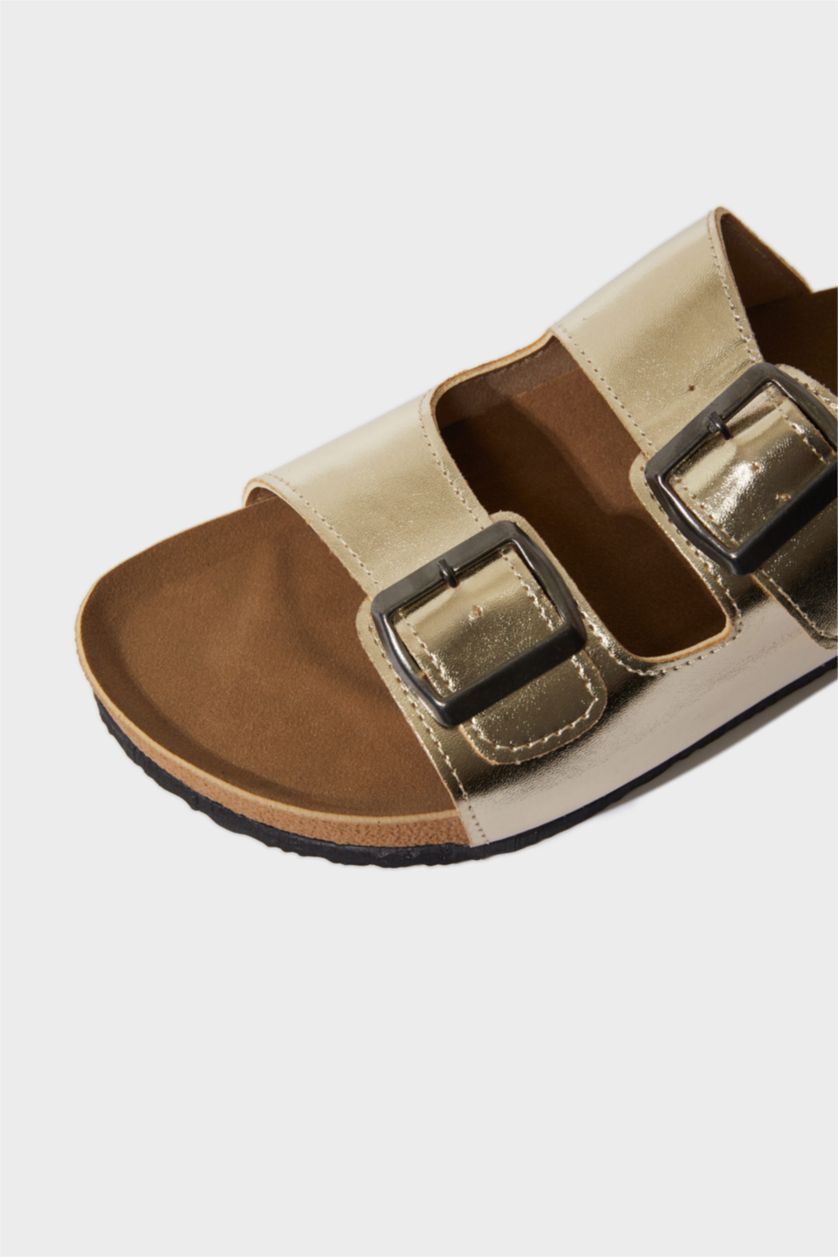 Kadın Altın Kadın Düz Taban Suni Deri Terlik