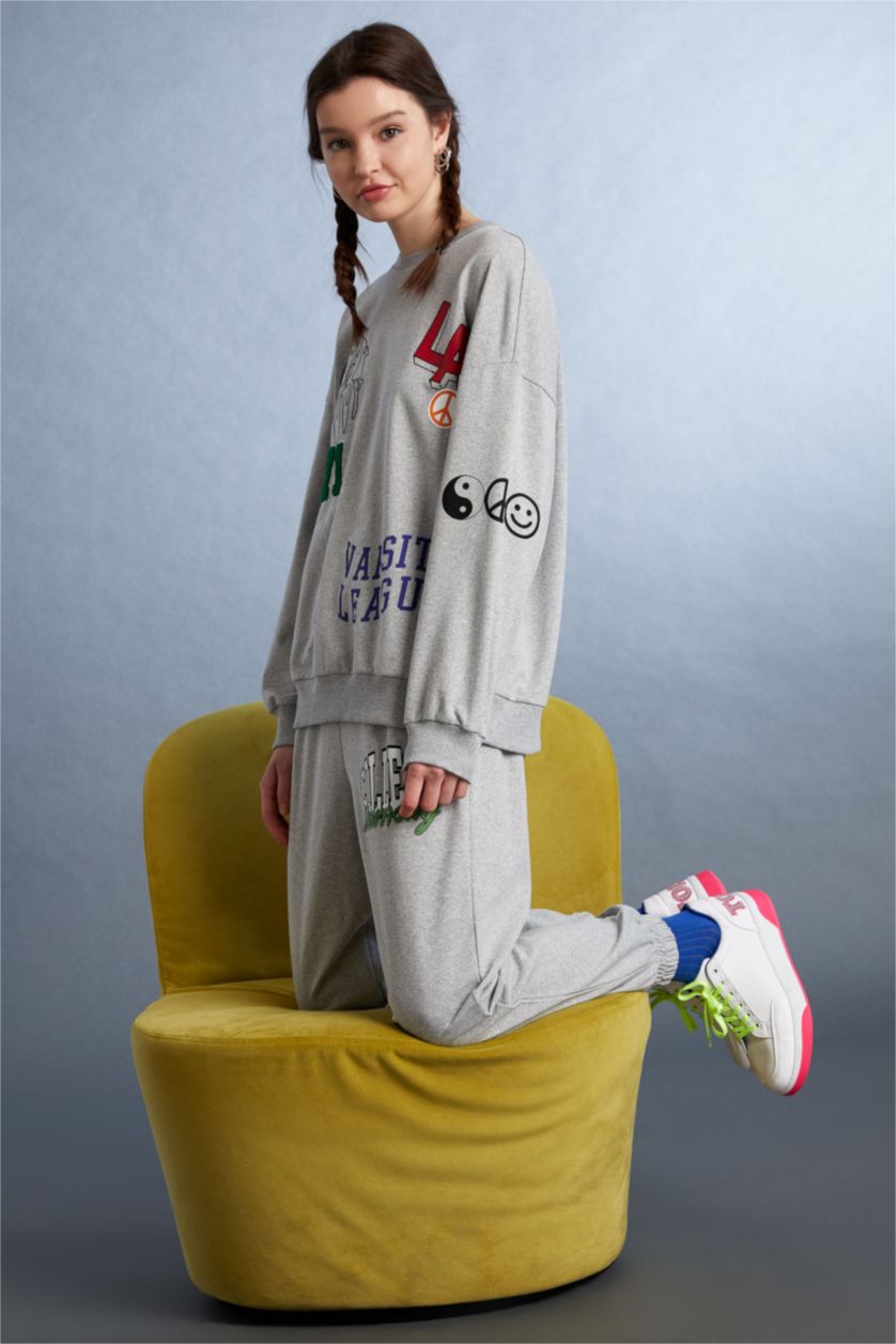 Женщины Серый меланж Свитшот оверсайз с принтом для женщин