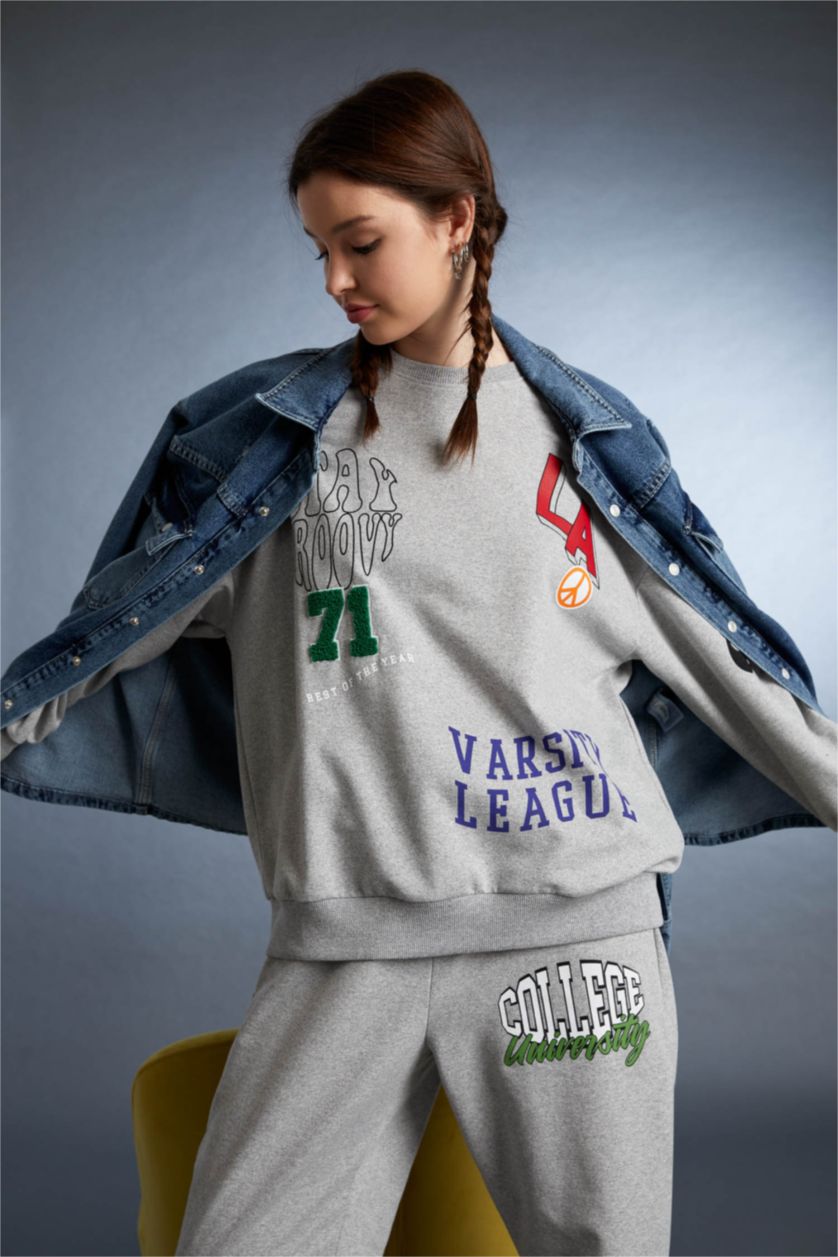 Женщины Серый меланж Свитшот оверсайз с принтом для женщин