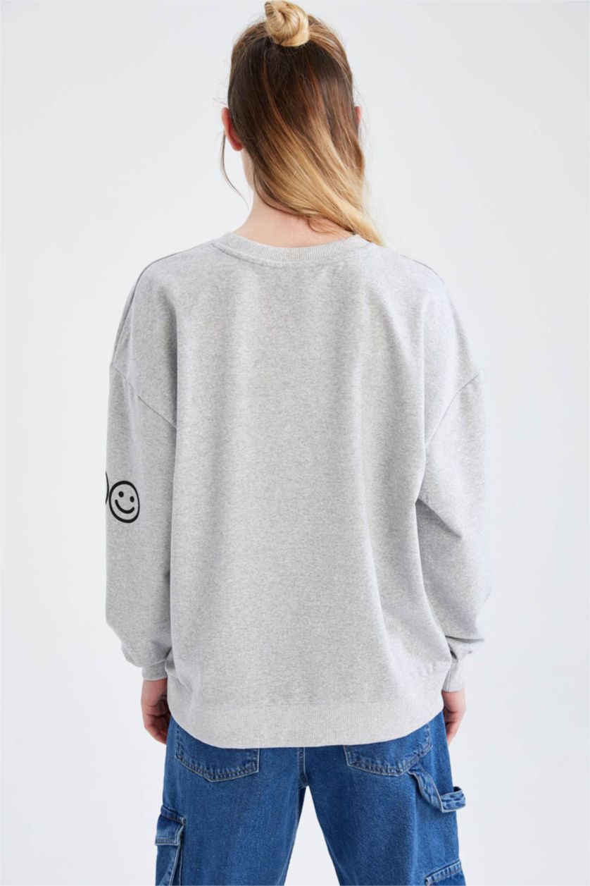 Женщины Серый меланж Свитшот оверсайз с принтом для женщин