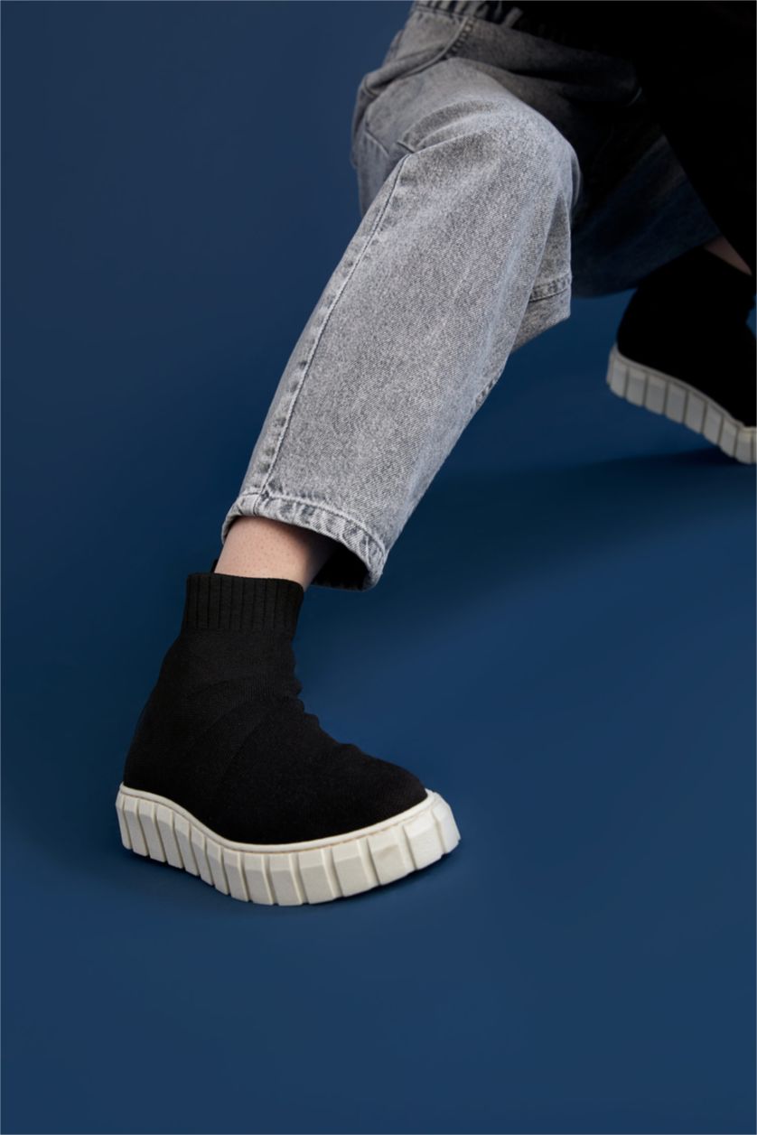 Kadın Siyah Kadın Çorap Bot Tipi Crop Sneaker Spor Ayakkabı