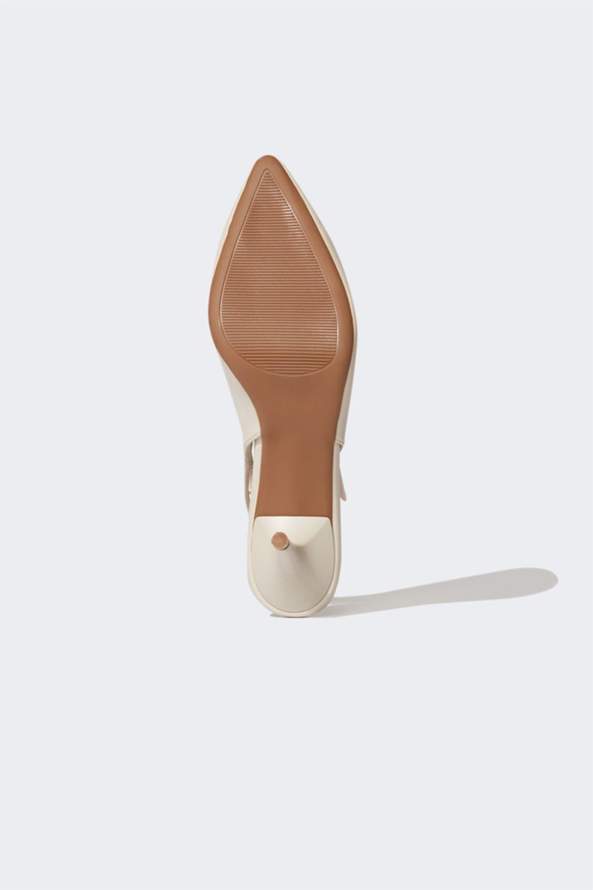 نساء بيج حذاء نسائي بكعب جلد صناعي برباط وكعب عالي