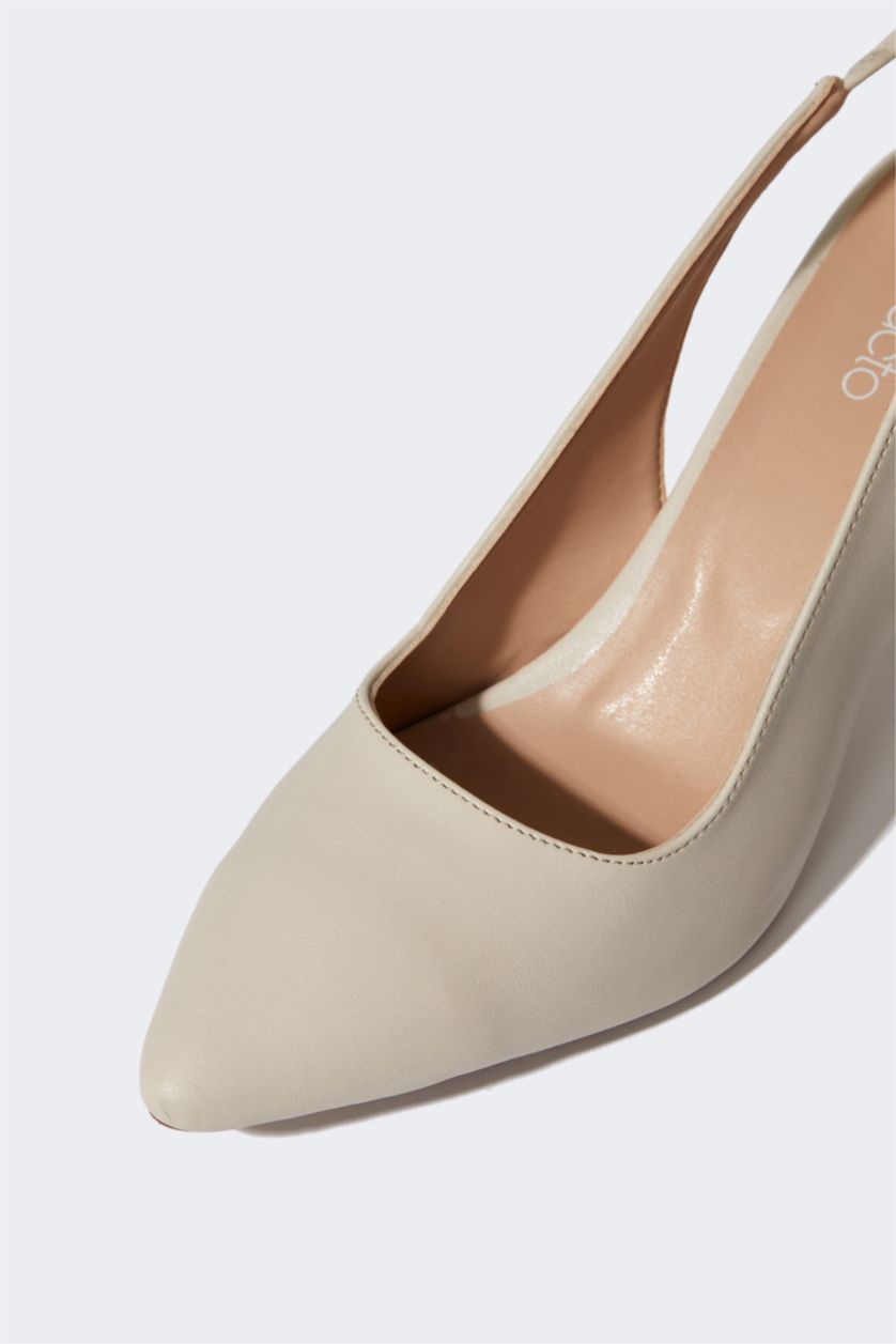 نساء بيج حذاء نسائي بكعب جلد صناعي برباط وكعب عالي