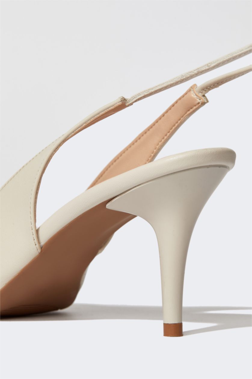 نساء بيج حذاء نسائي بكعب جلد صناعي برباط وكعب عالي