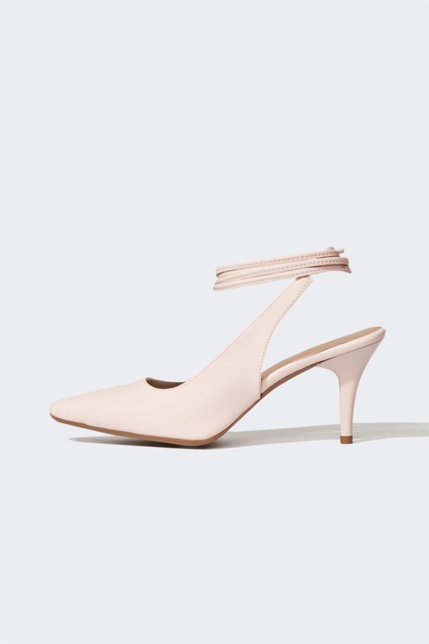 نساء زهري حذاء نسائي جلد صناعي برباط بكعب عالي