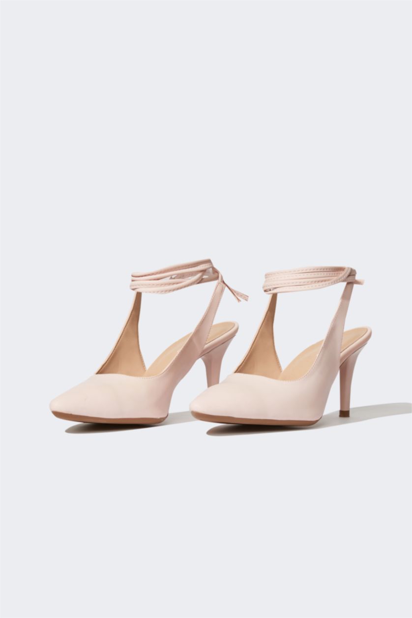 نساء زهري حذاء نسائي جلد صناعي برباط بكعب عالي