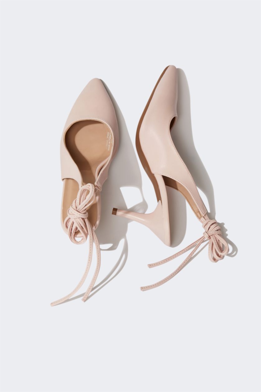 نساء زهري حذاء نسائي جلد صناعي برباط بكعب عالي