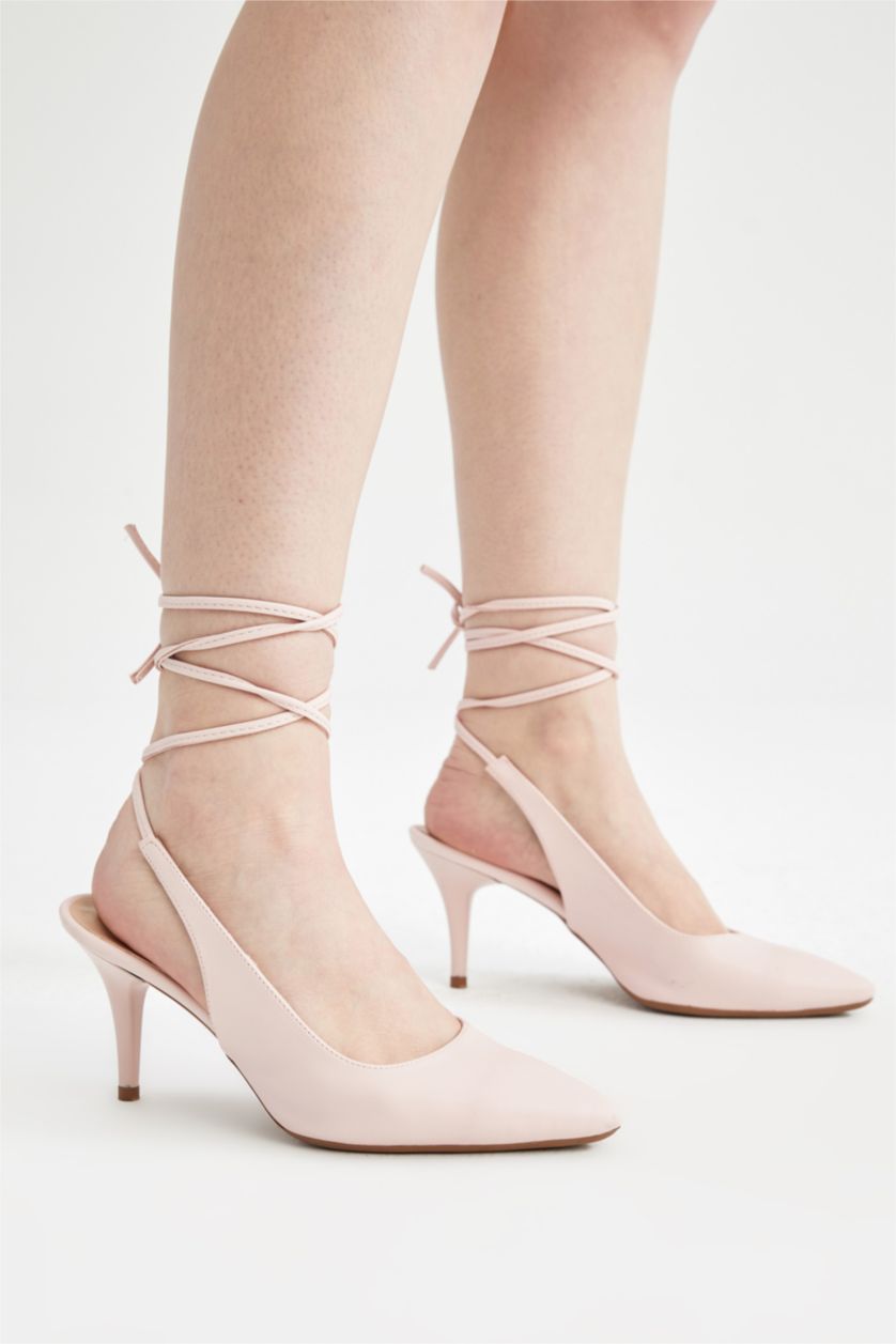 نساء زهري حذاء نسائي جلد صناعي برباط بكعب عالي