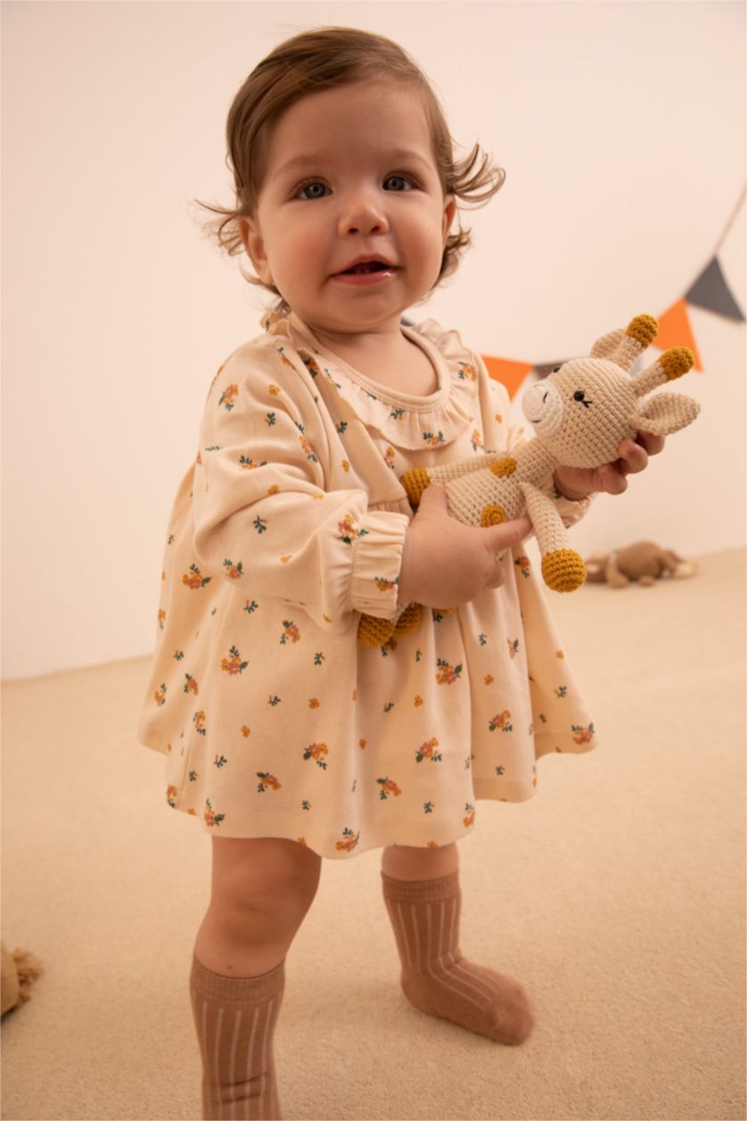 BÉBÉ FILLE Beige Robe à manches longues en coton Bio durable à motif floral pour bébé Fille