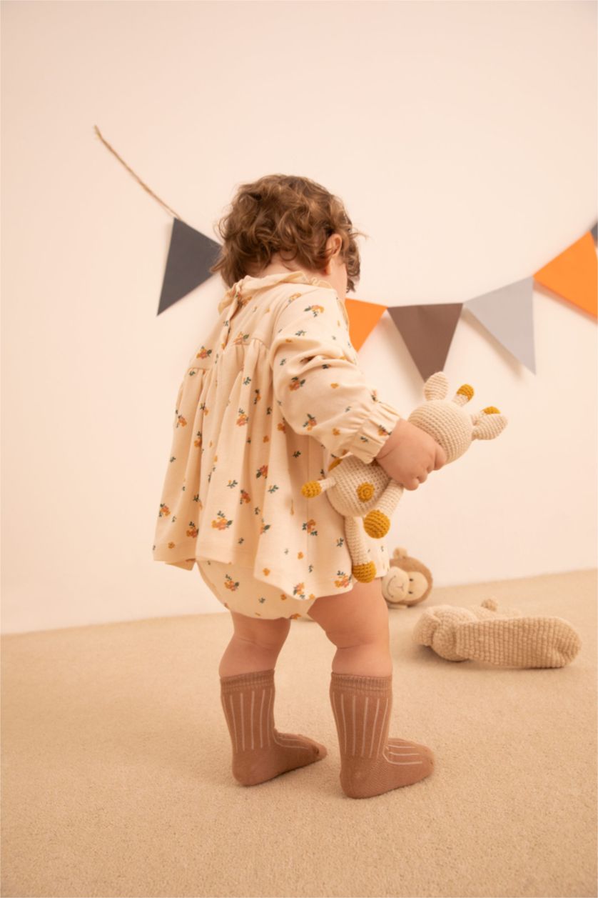BÉBÉ FILLE Beige Robe à manches longues en coton Bio durable à motif floral pour bébé Fille