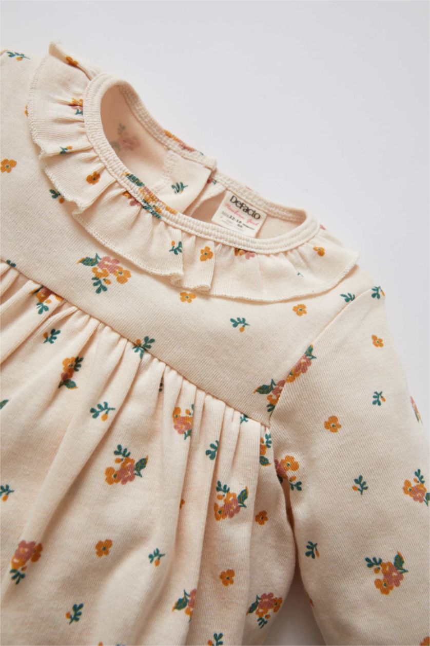 BÉBÉ FILLE Beige Robe à manches longues en coton Bio durable à motif floral pour bébé Fille
