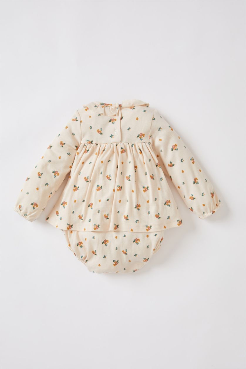 BÉBÉ FILLE Beige Robe à manches longues en coton Bio durable à motif floral pour bébé Fille