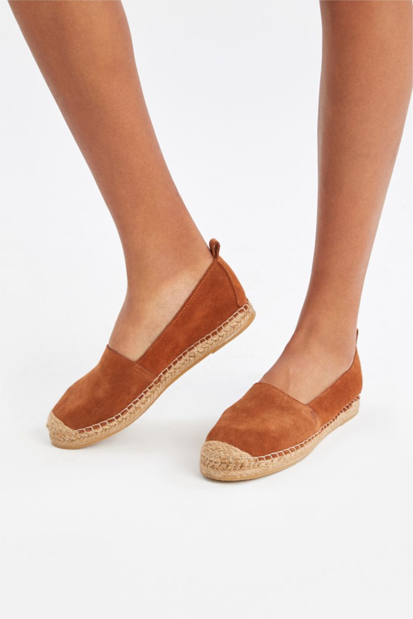 FEMME Marron Espadrilles Cuir Daim