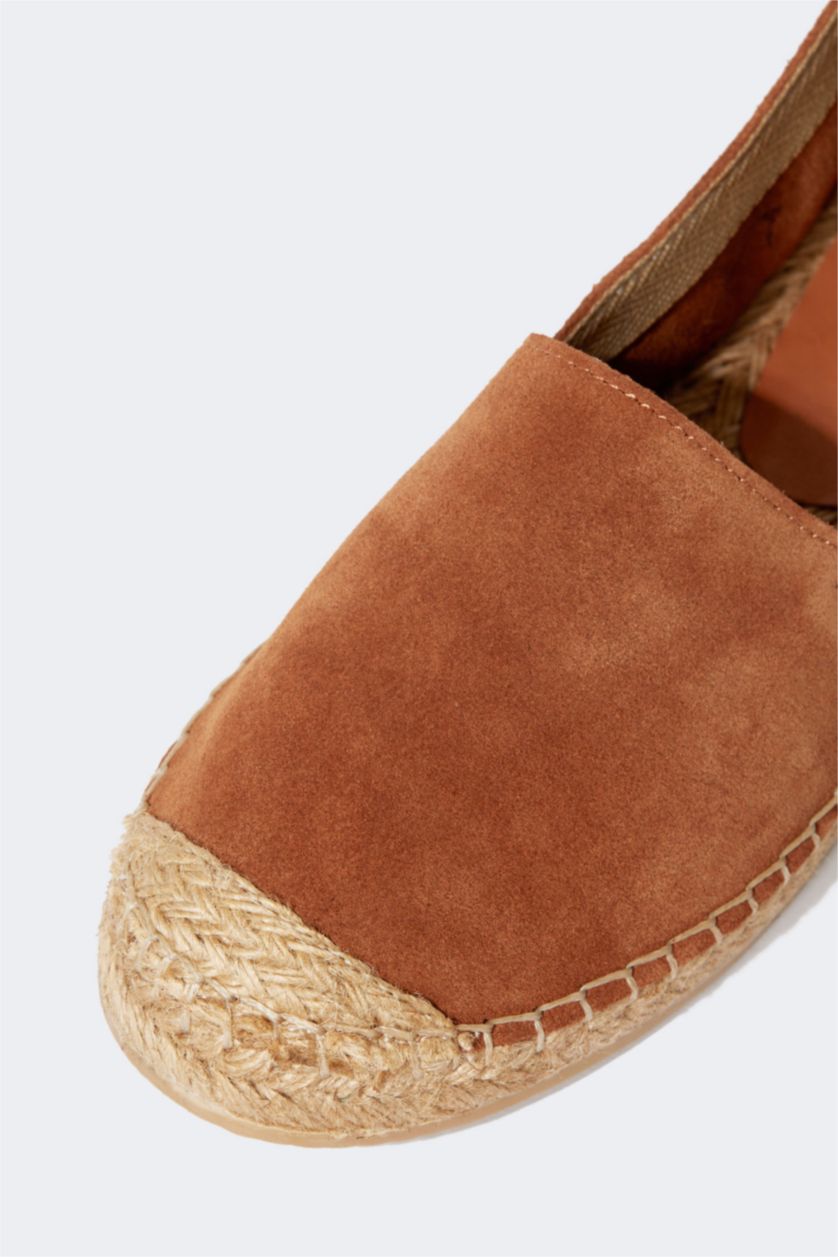 FEMME Marron Espadrilles Cuir Daim
