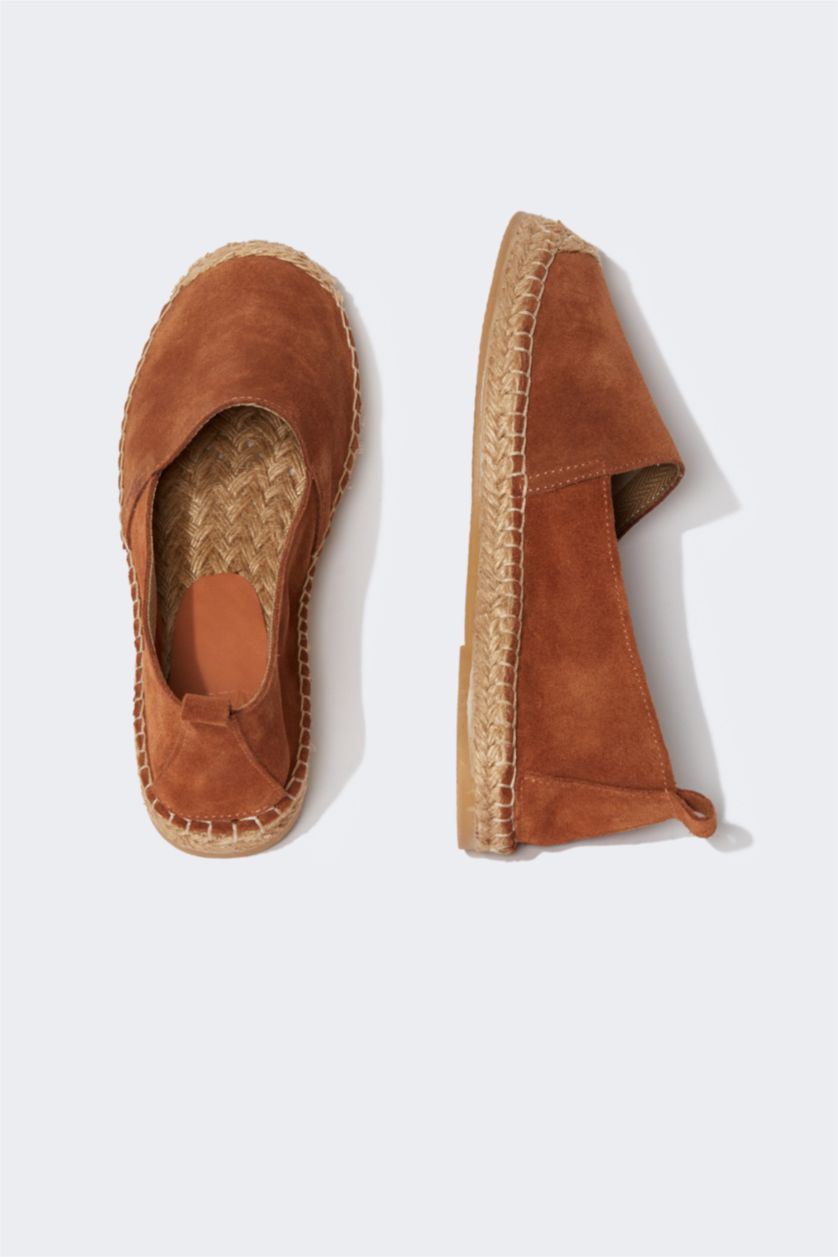 FEMME Marron Espadrilles Cuir Daim