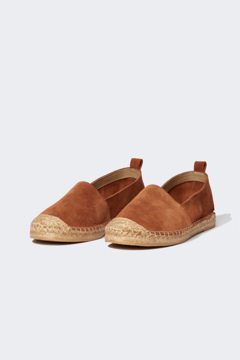 FEMME Marron Espadrilles Cuir Daim