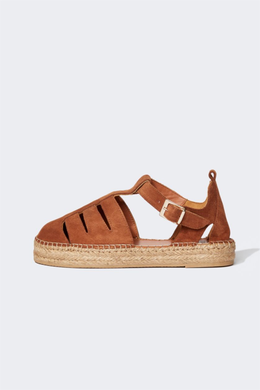 FEMME Marron Espadrille Femme Cuir Suede Semelle Plate