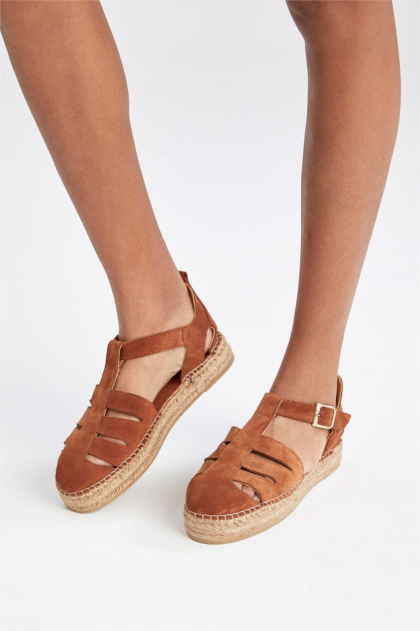 FEMME Marron Espadrille Femme Cuir Suede Semelle Plate