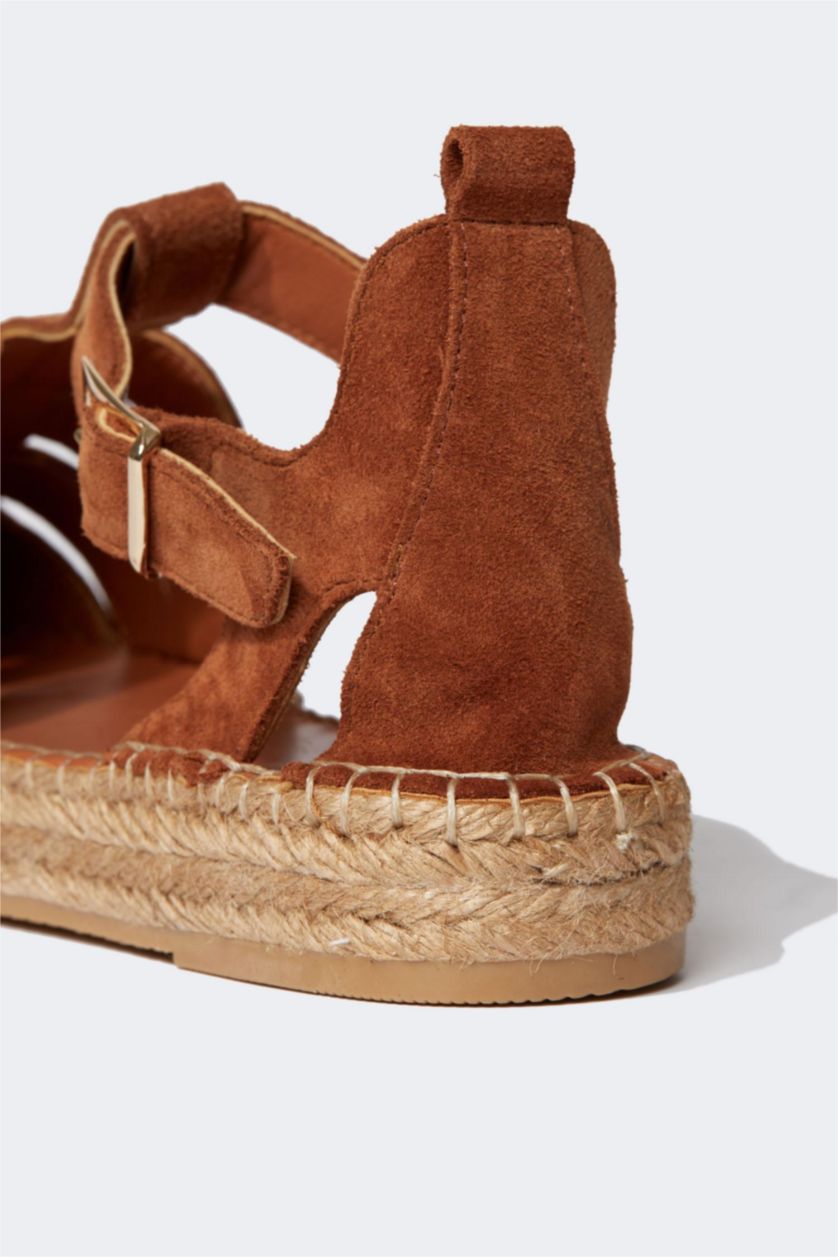 FEMME Marron Espadrille Femme Cuir Suede Semelle Plate