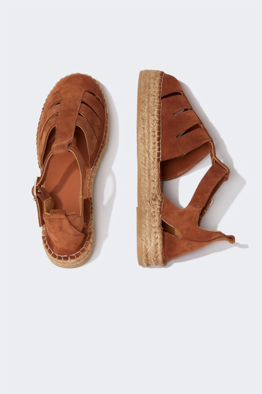 FEMME Marron Espadrille Femme Cuir Suede Semelle Plate