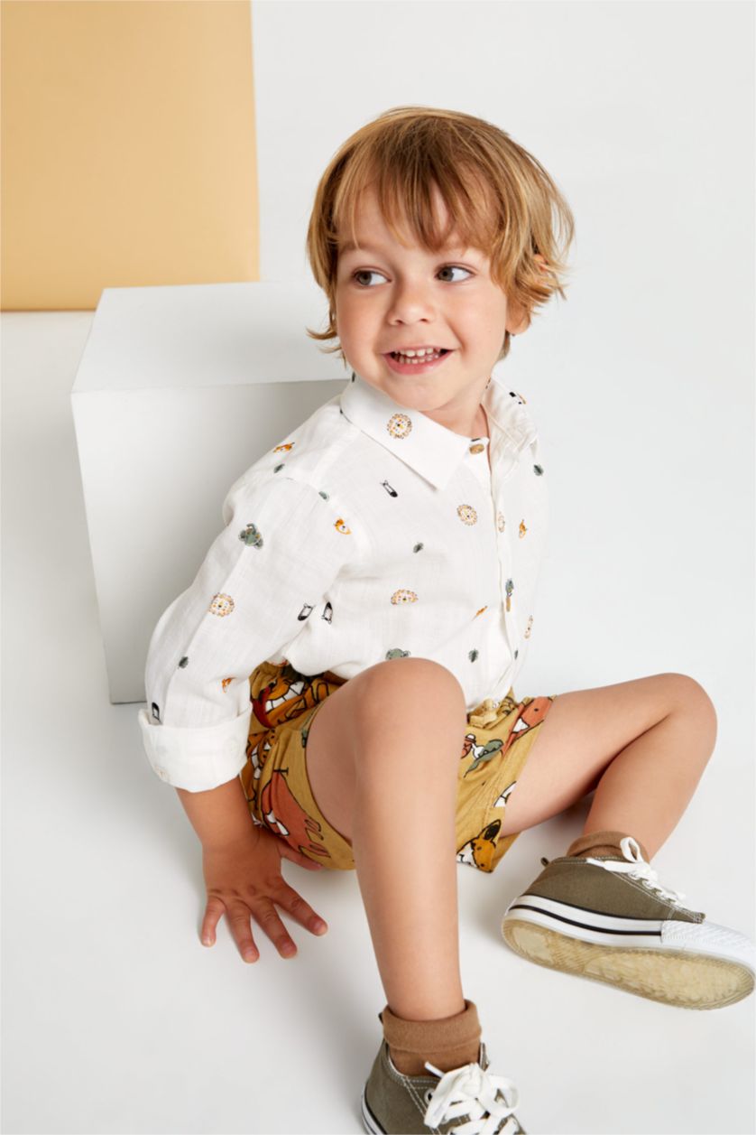 BABY BOY Ecru Long Sleeve Animal Print Shirt