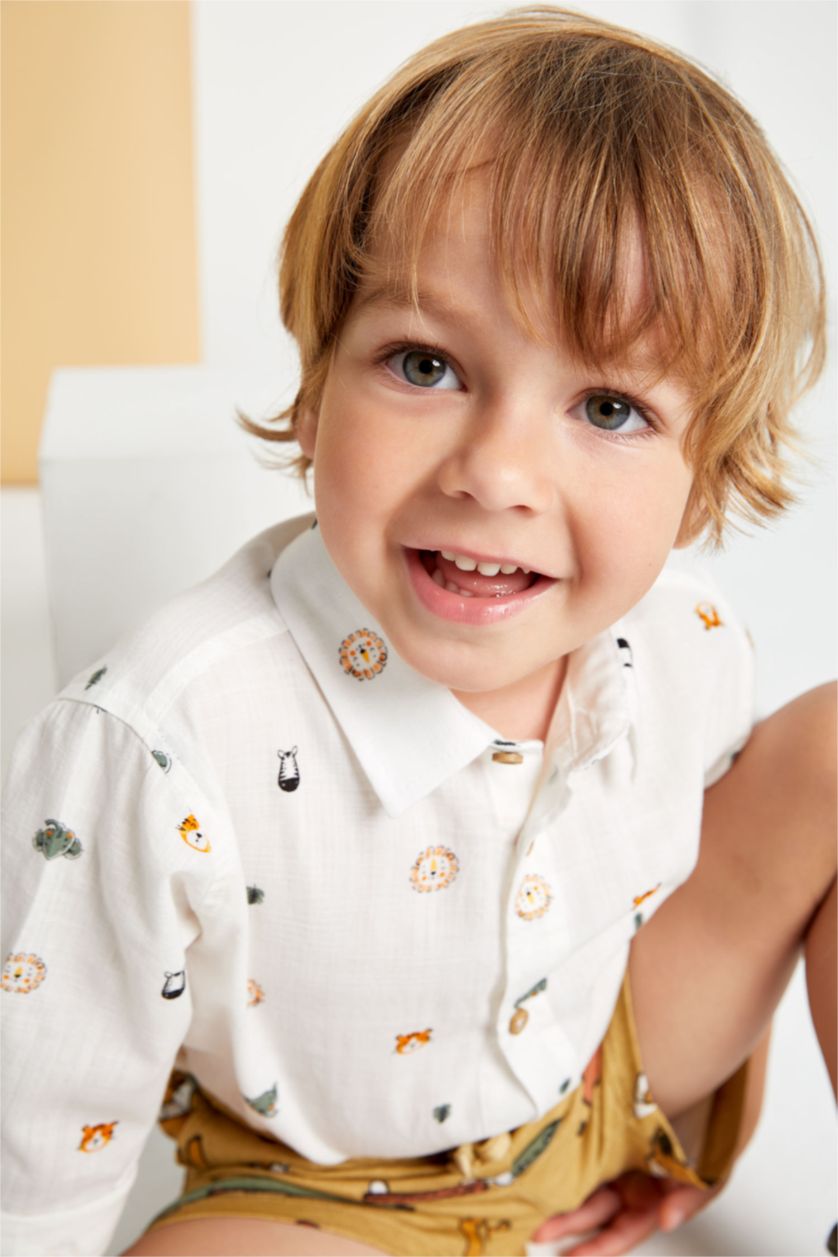 BABY BOY Ecru Long Sleeve Animal Print Shirt