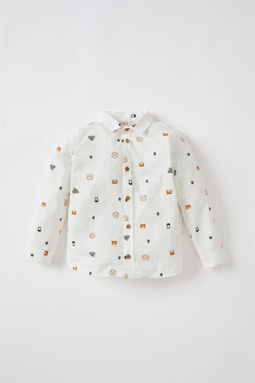 BABY BOY Ecru Long Sleeve Animal Print Shirt