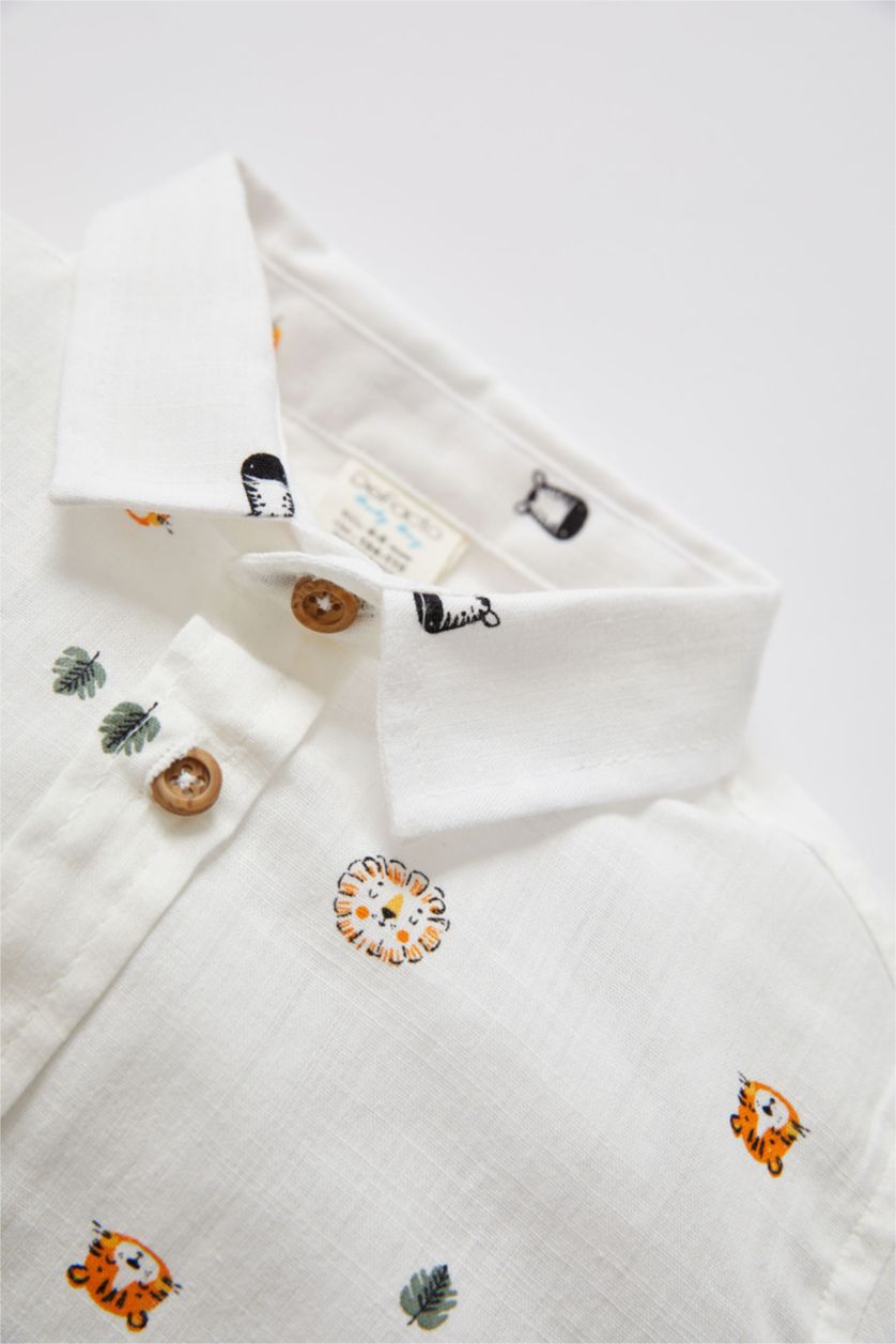 BABY BOY Ecru Long Sleeve Animal Print Shirt