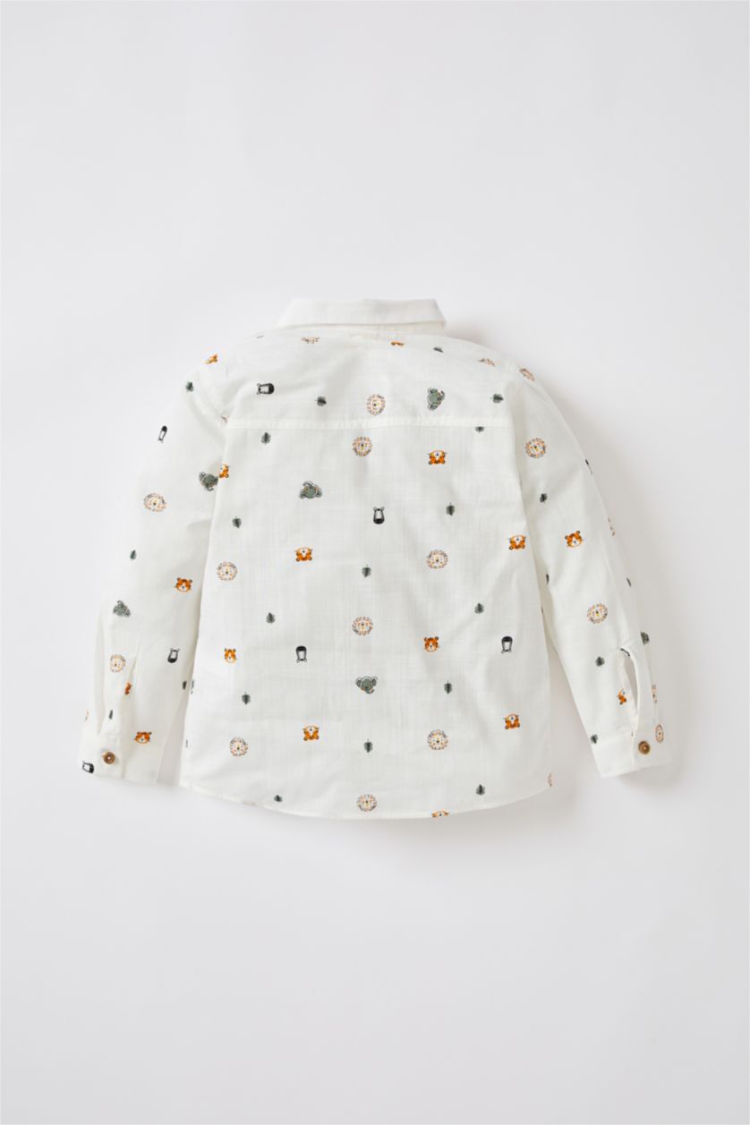BABY BOY Ecru Long Sleeve Animal Print Shirt