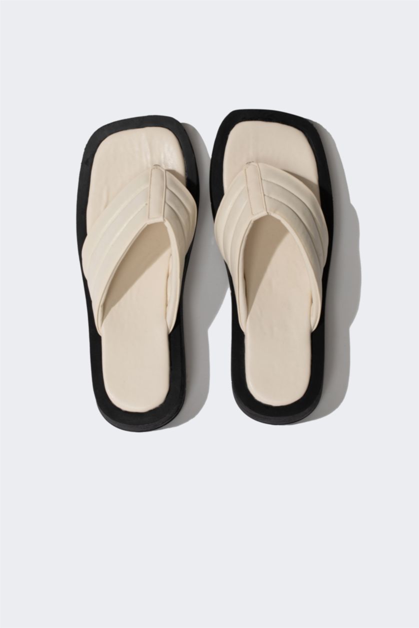 Woman Beige Woman Thick Sole Slipper