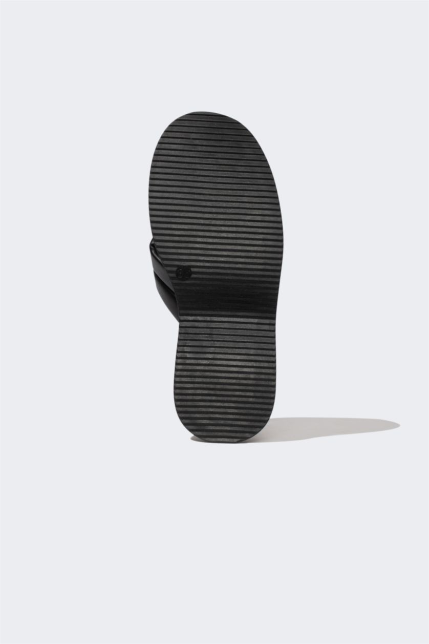 Woman Black Women High Sole Faux Leather Slippers