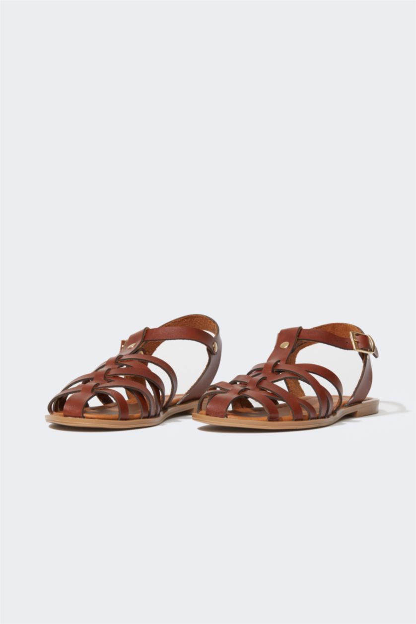 Женщины Коричневый Сандалии на липучках на плоской подошве