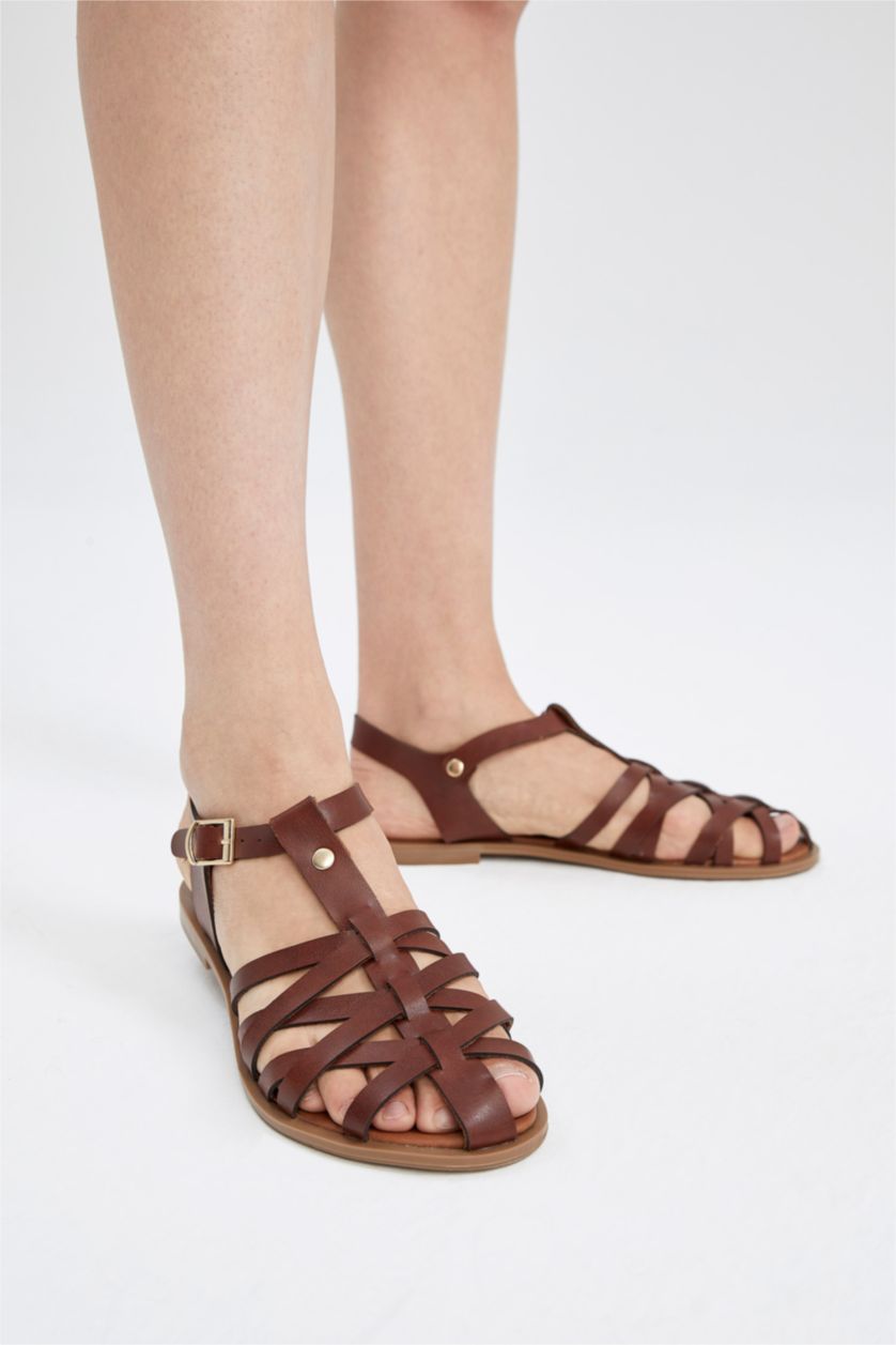 Женщины Коричневый Сандалии на липучках на плоской подошве