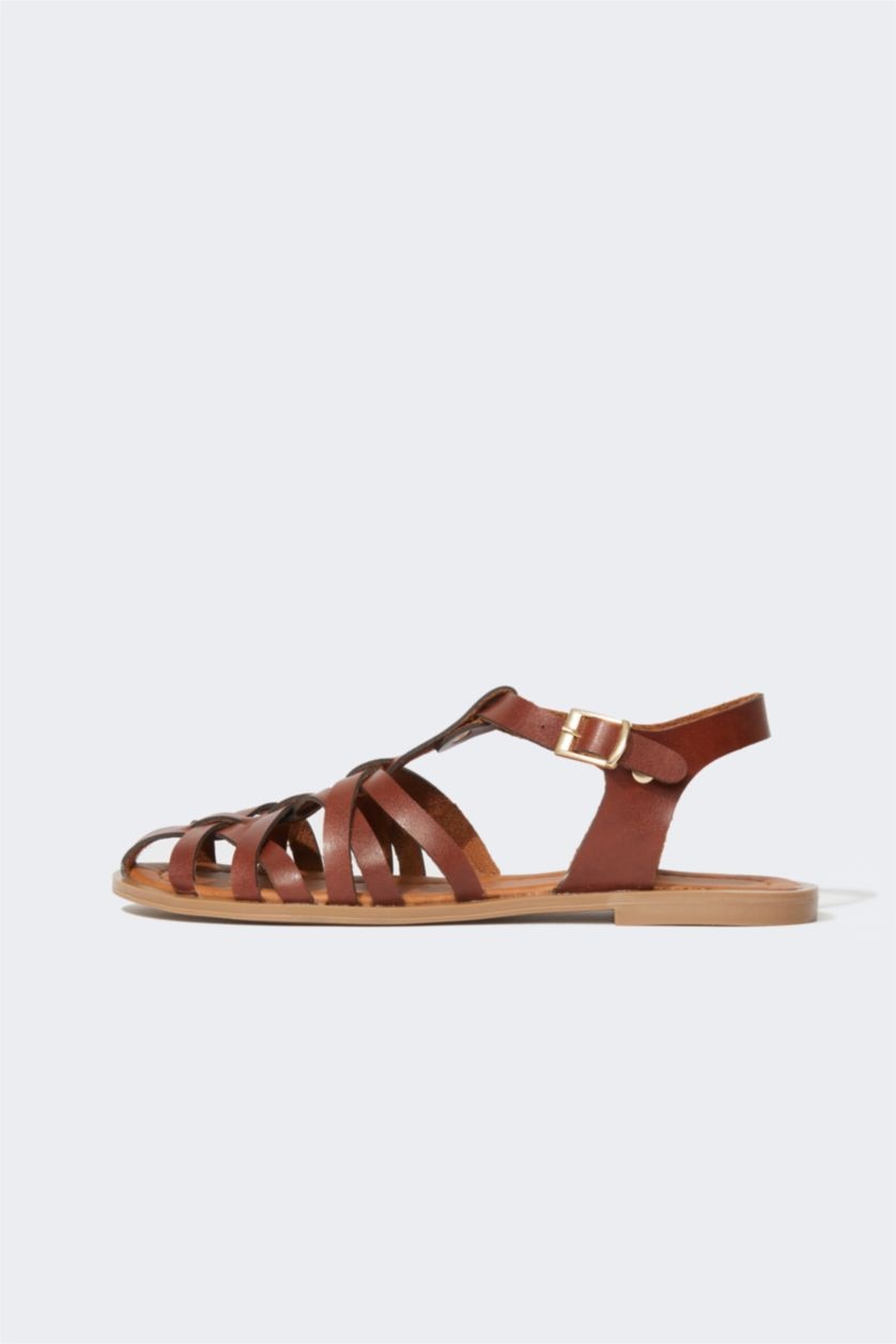 Женщины Коричневый Сандалии на липучках на плоской подошве